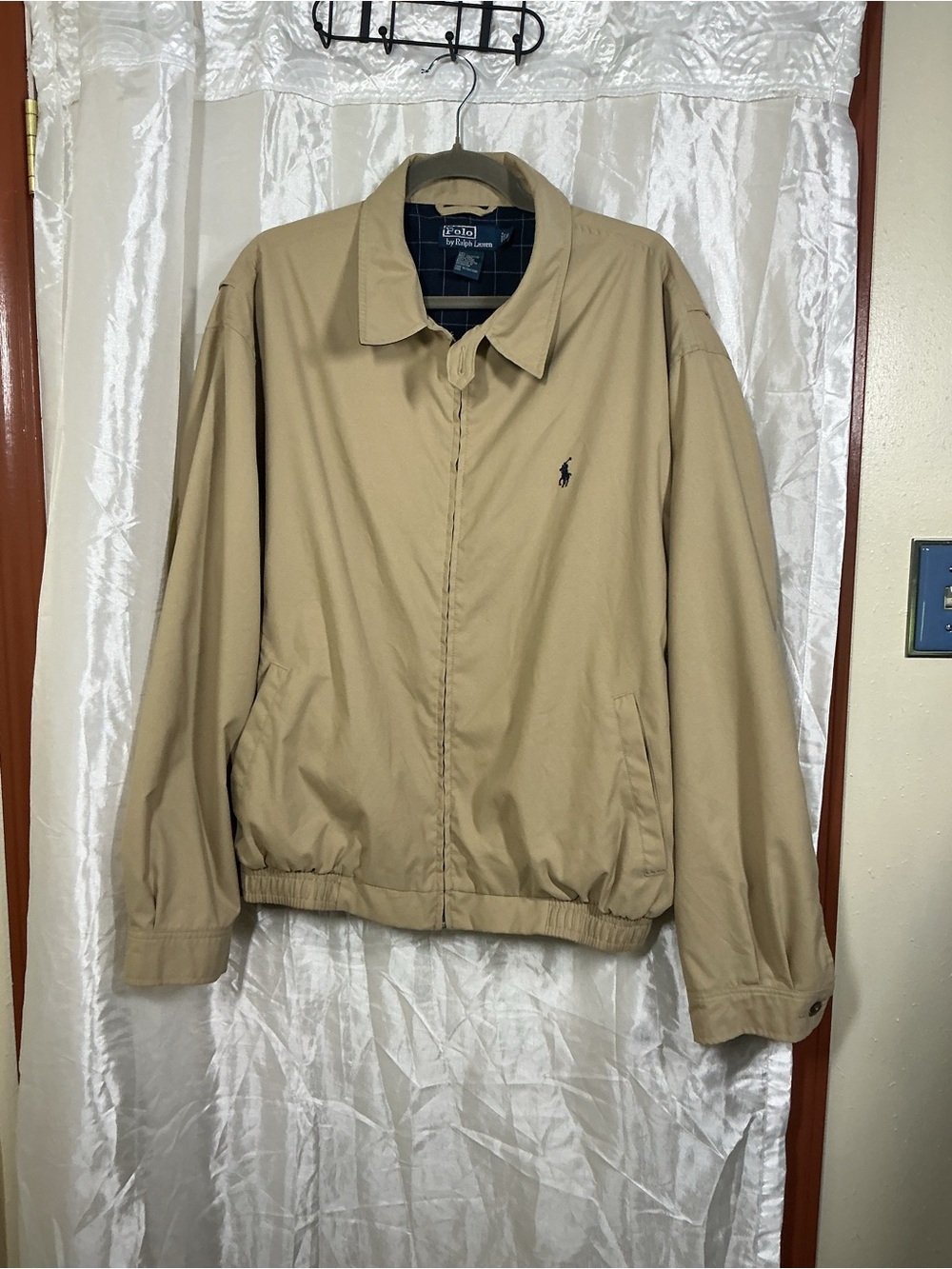 Ralph Lauren Tan Lightweight Harrington Jacket with Navy Logo